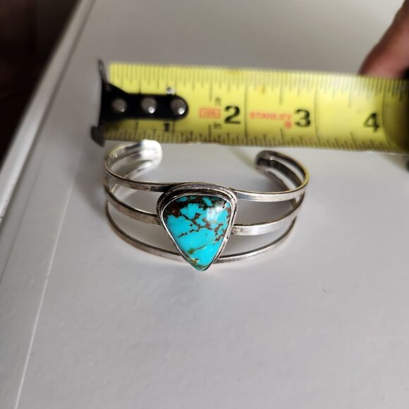Navajo Old Pawn Sterling Silver Cuff Bracelet With Turquoise Stone - Picture 3 of 4